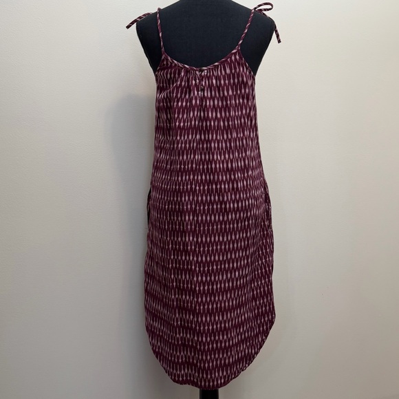 Madewell Womens S Ikat Burgundy Patterned Midi Dress Tie Strap Boho Shift Pocket - Picture 5 of 9